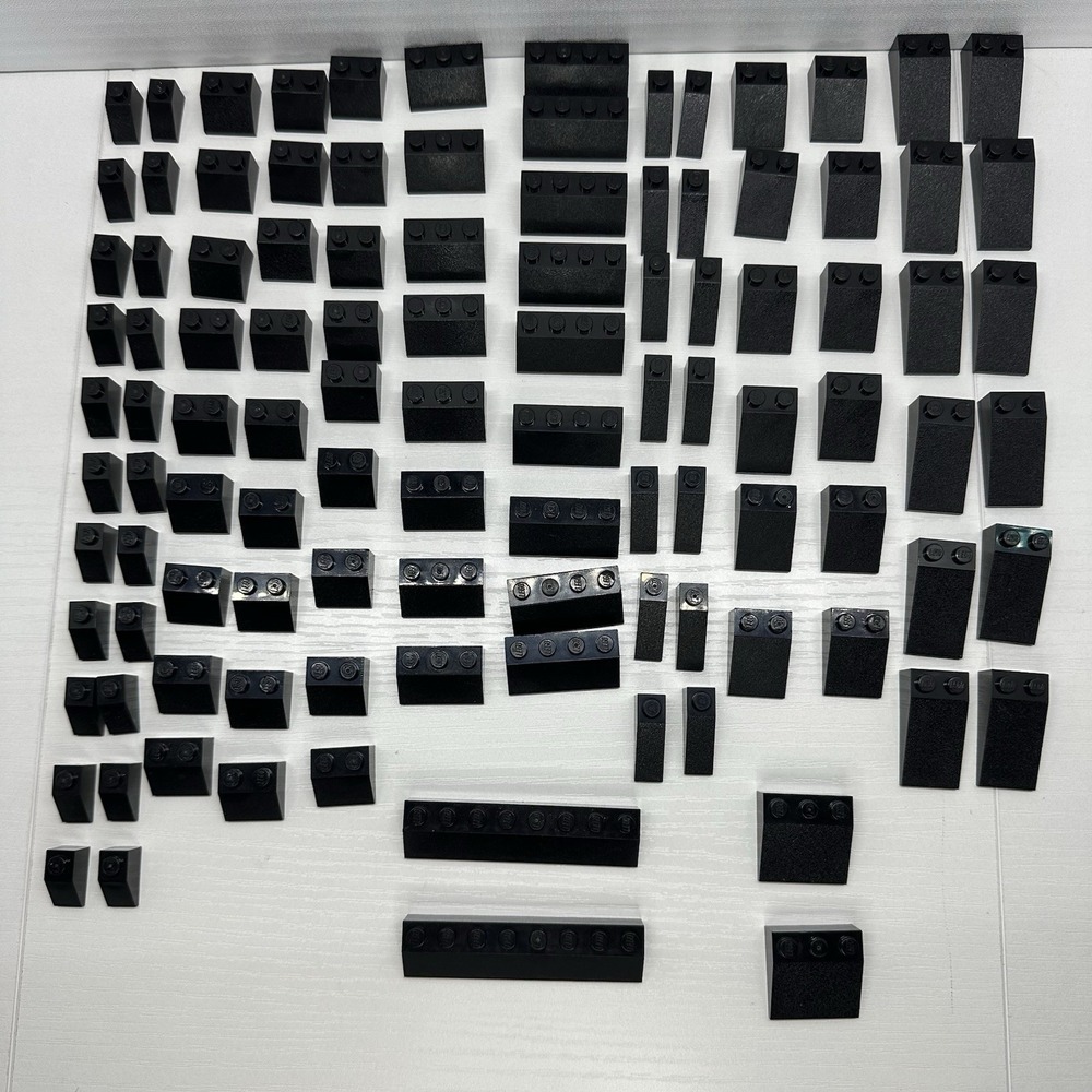 Lego Parts - Sloped Brick Lot Of 108 - Black Sloped Bricks Various Sizes